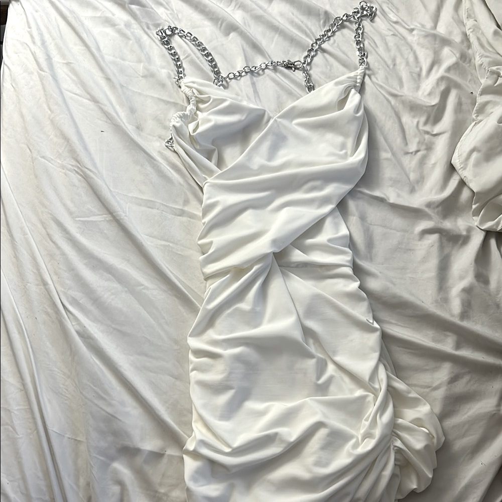 Elegant White Dress with Chain Straps